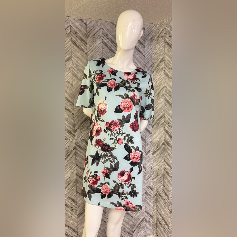 CeCe Mini Dress with Pink Floral on Light Blue, medium